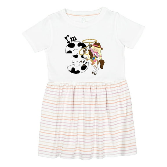 Inktastic I'm Three-cowgirl Riding Horse Birthday Girls Toddler Dress