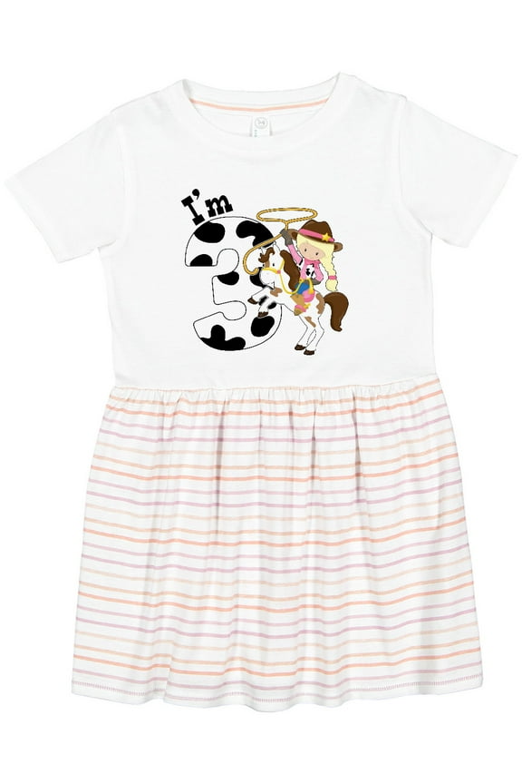 I'm Three-cowgirl Riding Horse Birthday Girls Toddler Dress