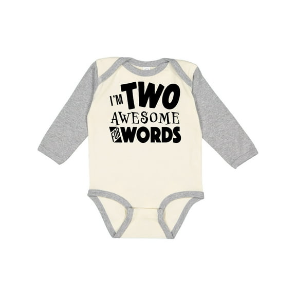 Inktastic I'm Two Awesome for Words 2nd birthday Boys or Girls Long Sleeve Baby Bodysuit