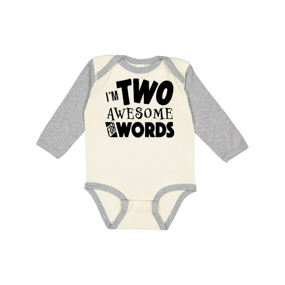 Inktastic I'm Two Awesome for Words 2nd birthday Boys or Girls Long Sleeve Baby Bodysuit