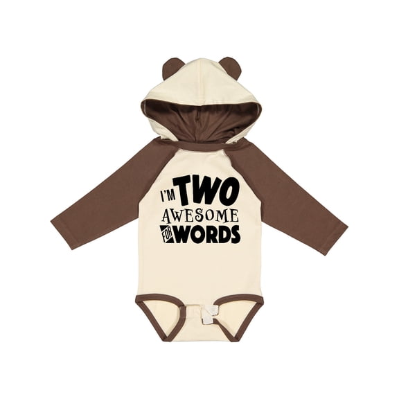 Inktastic I'm Two Awesome for Words 2nd birthday Boys or Girls Long Sleeve Baby Bodysuit