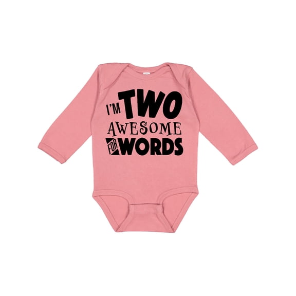 Inktastic I'm Two Awesome for Words 2nd birthday Boys or Girls Long Sleeve Baby Bodysuit