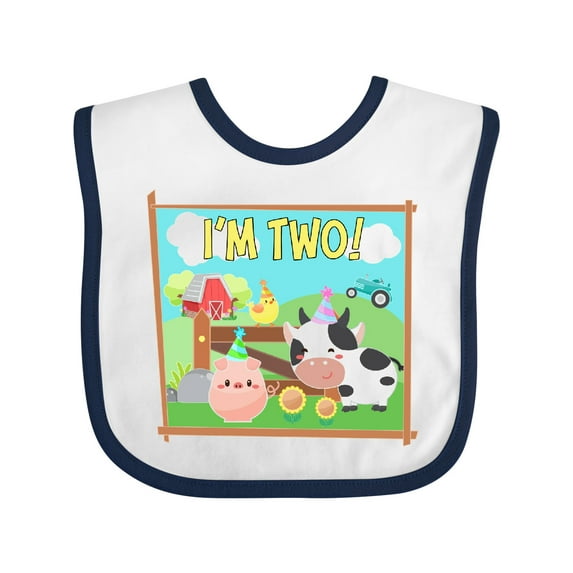 Inktastic I'm Two Farm Animals Wearing Birthday Party Hats Boys or Girls Baby Bib