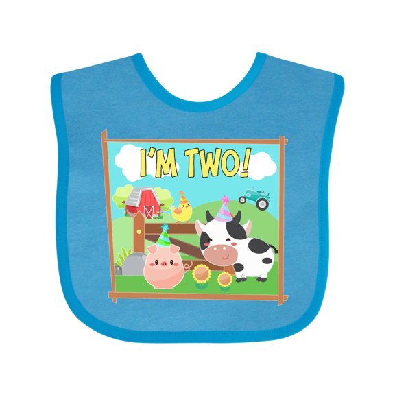 Inktastic I'm Two Farm Animals Wearing Birthday Party Hats Boys or Girls Baby Bib