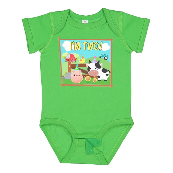 Inktastic I'm Two Farm Animals Wearing Birthday Party Hats Boys or Girls Baby Bodysuit