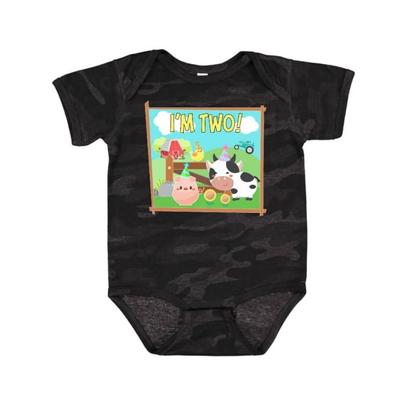 Inktastic I'm Two Farm Animals Wearing Birthday Party Hats Boys or Girls Baby Bodysuit