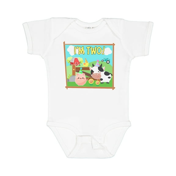 Inktastic I'm Two Farm Animals Wearing Birthday Party Hats Boys or Girls Baby Bodysuit