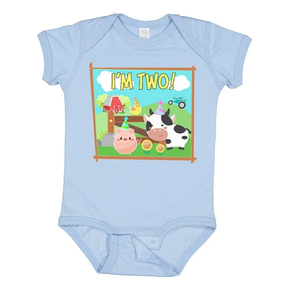 Inktastic I'm Two Farm Animals Wearing Birthday Party Hats Boys or Girls Baby Bodysuit