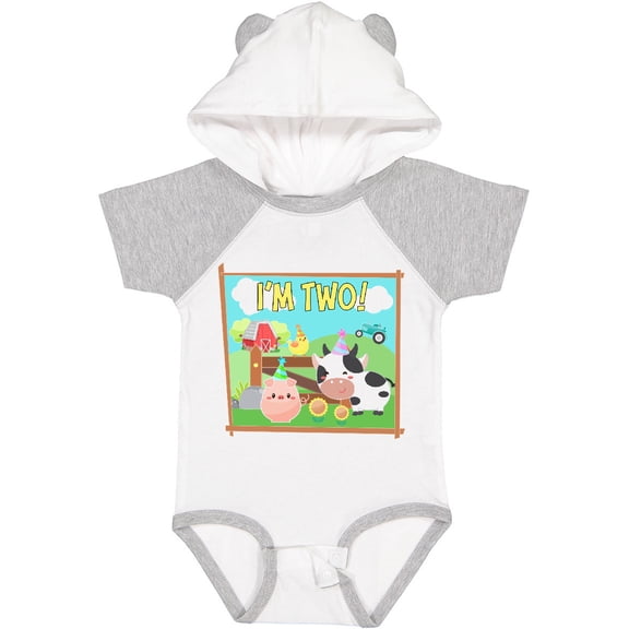 Inktastic I'm Two Farm Animals Wearing Birthday Party Hats Boys or Girls Baby Bodysuit