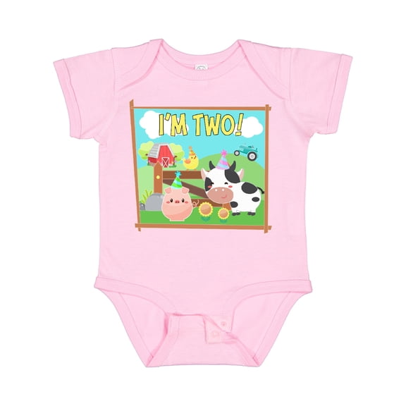 Inktastic I'm Two Farm Animals Wearing Birthday Party Hats Boys or Girls Baby Bodysuit