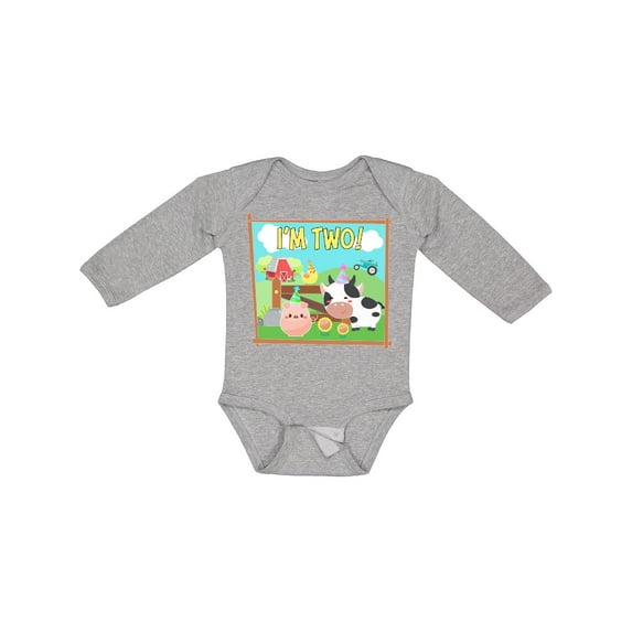 Inktastic I'm Two Farm Animals Wearing Birthday Party Hats Boys or Girls Long Sleeve Baby Bodysuit