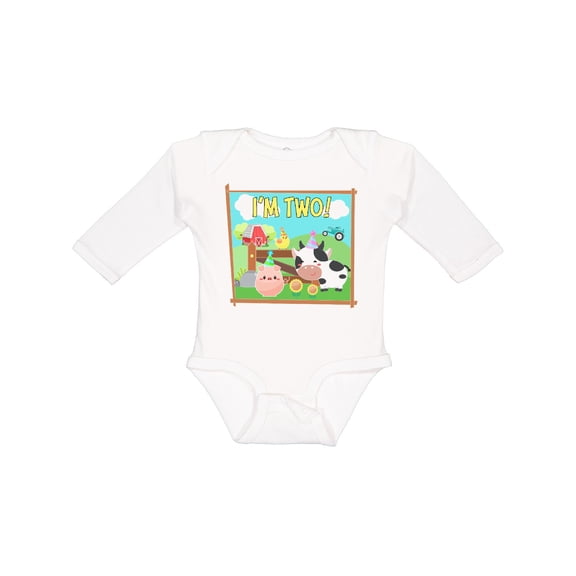 Inktastic I'm Two Farm Animals Wearing Birthday Party Hats Boys or Girls Long Sleeve Baby Bodysuit