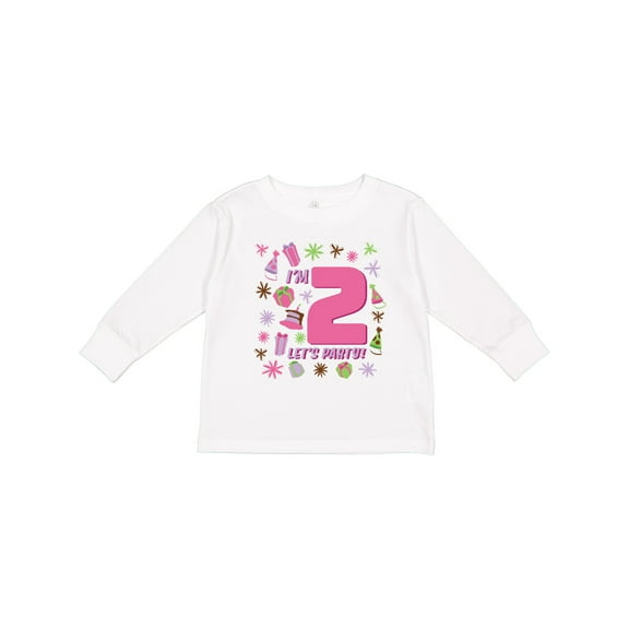 Inktastic I'm Two, Let's Party- 2nd Birthday Girls Long Sleeve Toddler T-Shirt