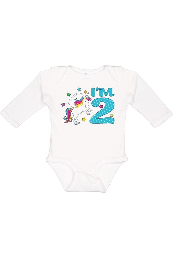 I'm Two Unicorn Second Birthday Boys or Girls Long Sleeve Baby Bodysuit