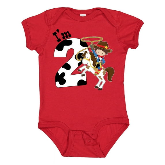 Inktastic I'm Two-cowboy riding horse birthday Boys Baby Bodysuit