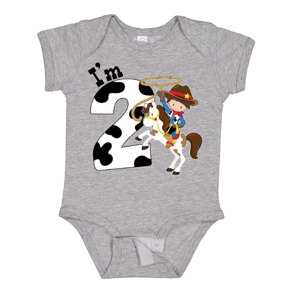 Inktastic I'm Two-cowboy riding horse birthday Boys Baby Bodysuit