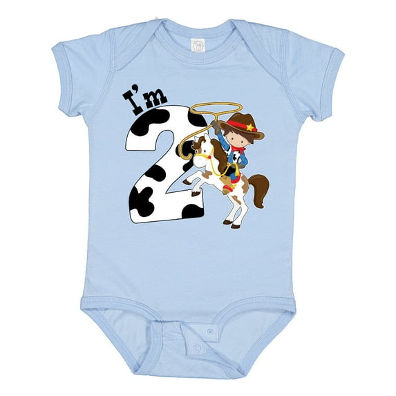 Inktastic I'm Two-cowboy riding horse birthday Boys Baby Bodysuit