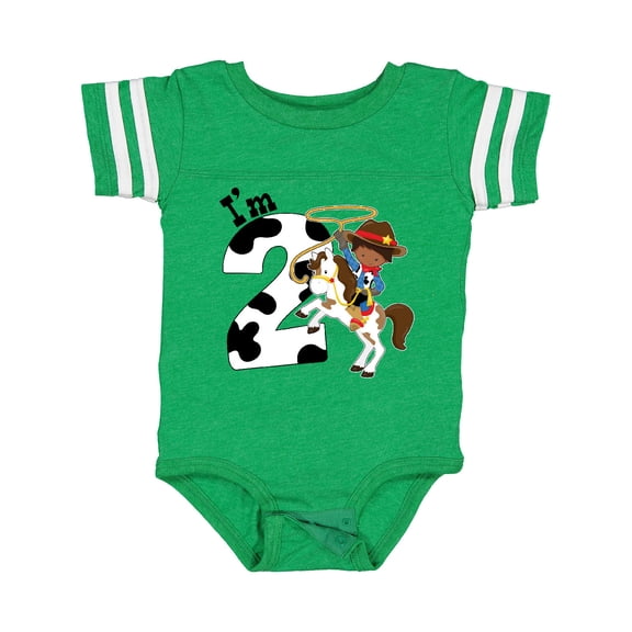 Inktastic I'm Two-cowboy riding horse birthday Boys Baby Bodysuit