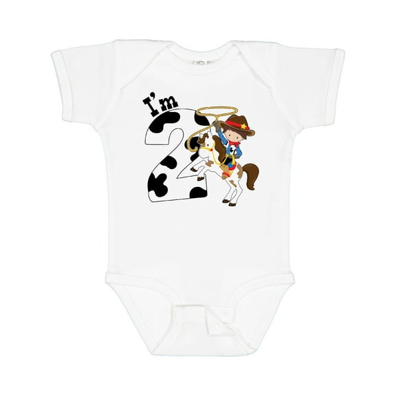 Inktastic I'm Two-cowboy riding horse birthday Boys Baby Bodysuit