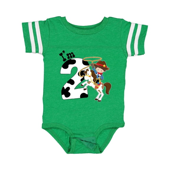 Inktastic I'm Two-cowboy riding horse birthday Boys Baby Bodysuit
