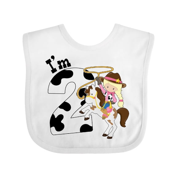 Inktastic I'm Two-cowgirl riding horse birthday Girls Baby Bib