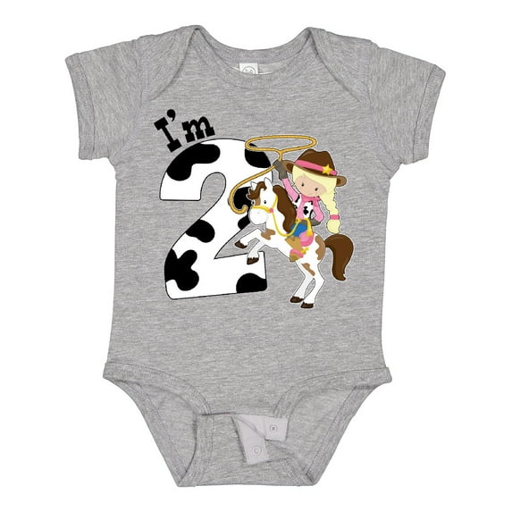 Inktastic I'm Two-cowgirl riding horse birthday Girls Baby Bodysuit