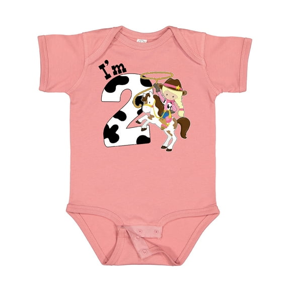 Inktastic I'm Two-cowgirl riding horse birthday Girls Baby Bodysuit