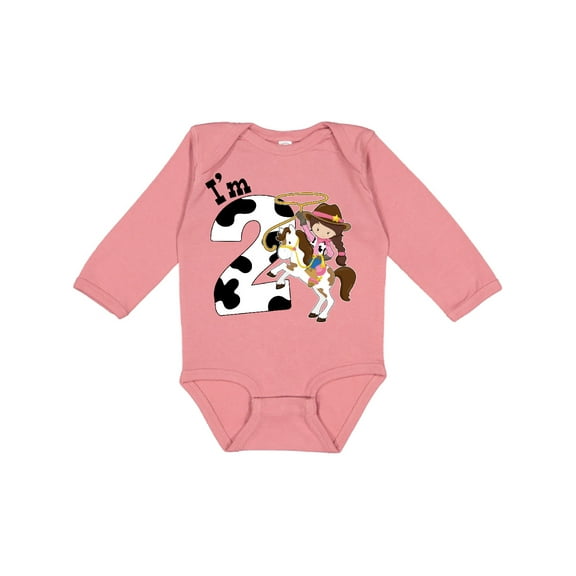 Inktastic I'm Two-cowgirl riding horse birthday Girls Long Sleeve Baby Bodysuit