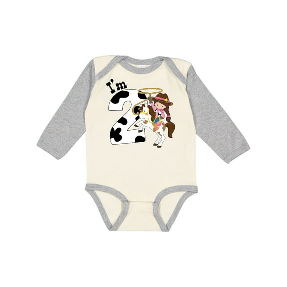 Inktastic I'm Two-cowgirl riding horse birthday Girls Long Sleeve Baby Bodysuit