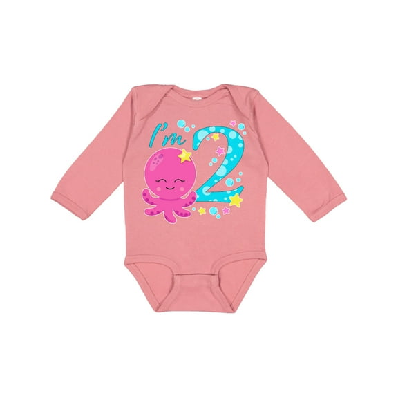 Inktastic I'm Two- cute octopus birthday Boys or Girls Long Sleeve Baby Bodysuit