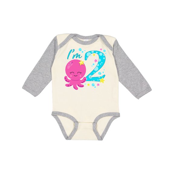 Inktastic I'm Two- cute octopus birthday Boys or Girls Long Sleeve Baby Bodysuit