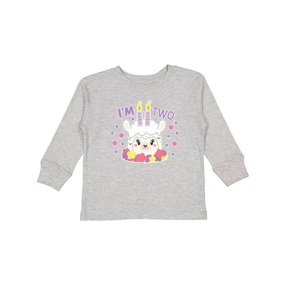 Inktastic I'm Two with Flowers and Cute Llama Cake Girls Long Sleeve Toddler T-Shirt