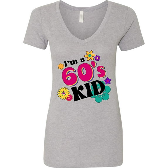Inktastic I'm a 60's Kid 1960's Style Colorful Flowers Women's V-Neck T-Shirt
