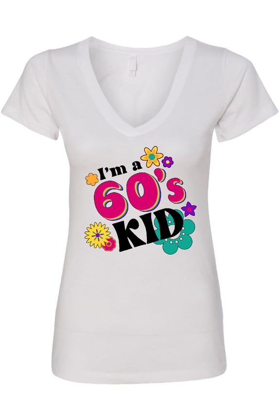 I'm a 60's Kid 1960's Style Colorful Flowers Women's V-Neck T-Shirt