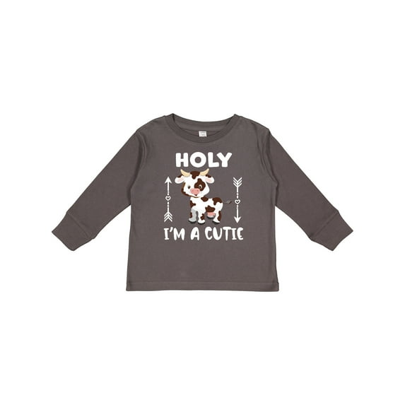 Inktastic I'm a Cutie White and Brown Holstein Cow with Arrows Boys or Girls Long Sleeve Toddler T-Shirt