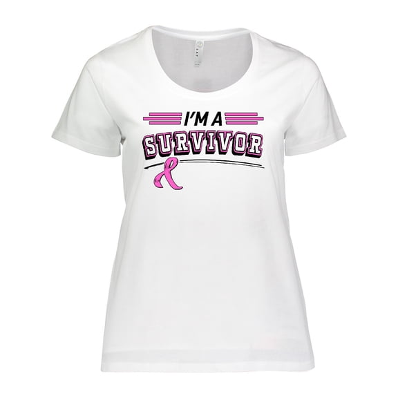 Inktastic I'm a Survivor Breast Cancer Awareness with Ribbon Women's Plus Size T-Shirt