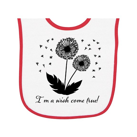 Inktastic I'm a Wish Come True Dandelion in Black Baby Terry Cloth Bib