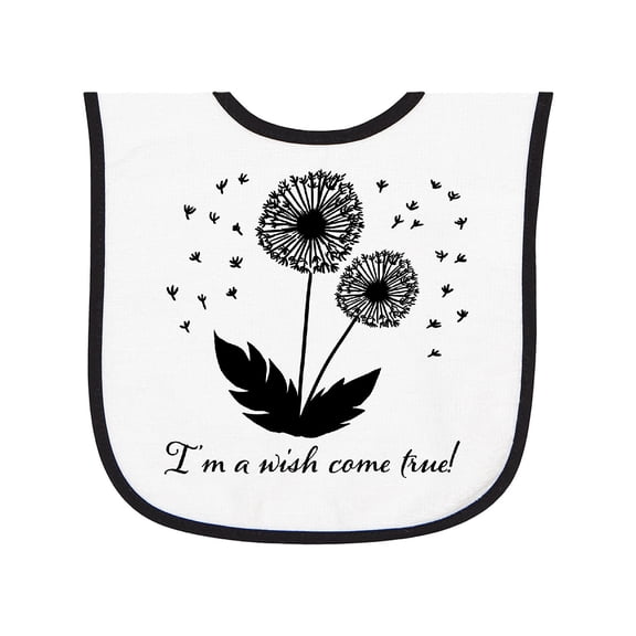 Inktastic I'm a Wish Come True Dandelion in Black Baby Terry Cloth Bib