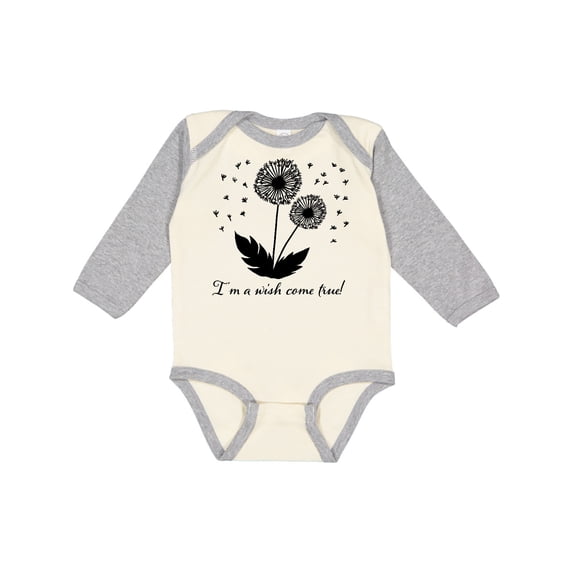 Inktastic I'm a Wish Come True Dandelion in Black Boys or Girls Long Sleeve Baby Bodysuit