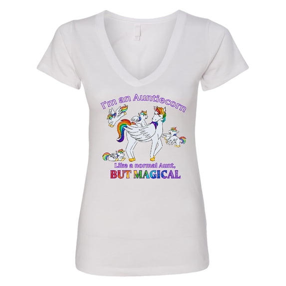 Inktastic I'm an Auntiecorn Like a Normal Aunt but Magical Women's V-Neck T-Shirt