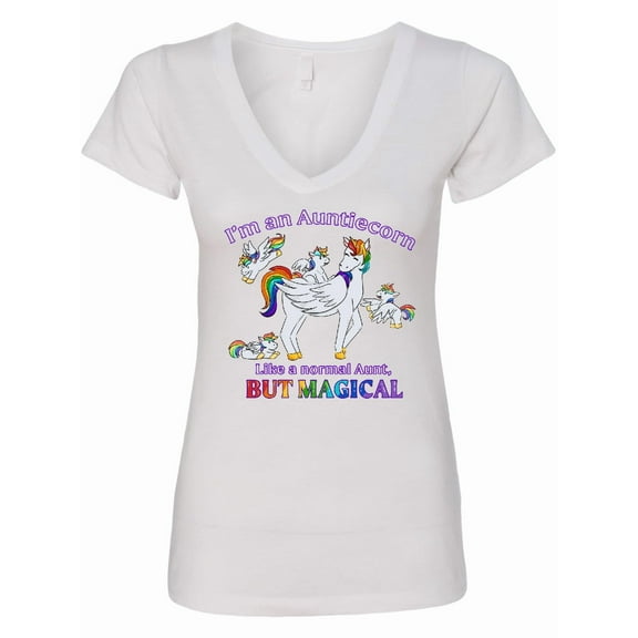 Inktastic I'm an Auntiecorn Like a Normal Aunt but Magical Women's V-Neck T-Shirt