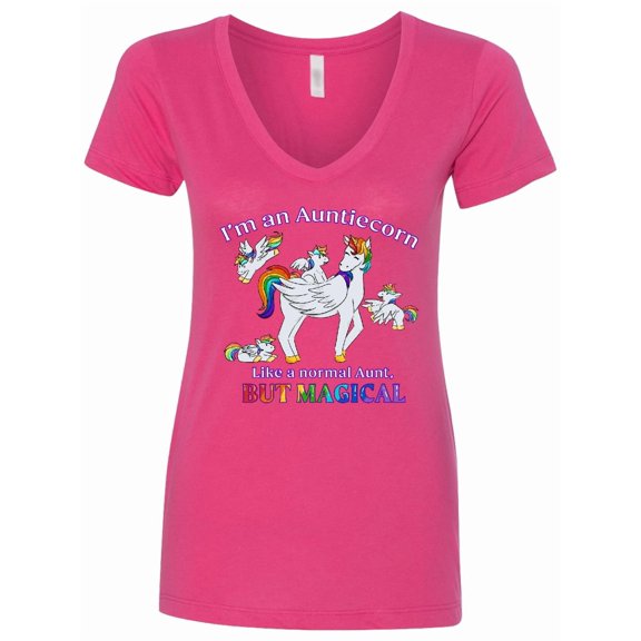 Inktastic I'm an Auntiecorn Like a Normal Aunt but Magical Women's V-Neck T-Shirt