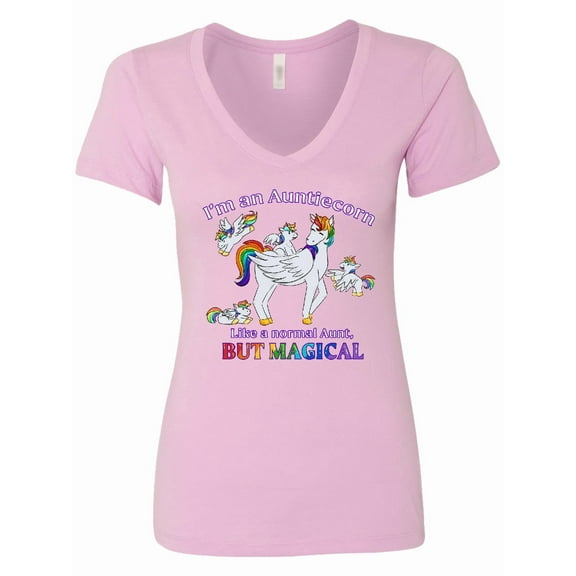 Inktastic I'm an Auntiecorn Like a Normal Aunt but Magical Women's V-Neck T-Shirt