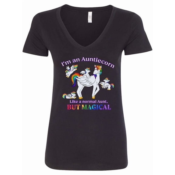 Inktastic I'm an Auntiecorn Like a Normal Aunt but Magical Women's V-Neck T-Shirt