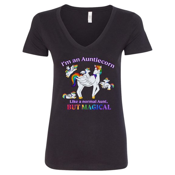 Inktastic I'm an Auntiecorn Like a Normal Aunt but Magical Women's V-Neck T-Shirt