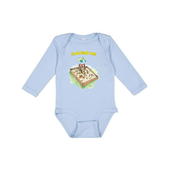 Inktastic I'm on Beach Time with Sandbox and Beach Chair Boys or Girls Long Sleeve Baby Bodysuit