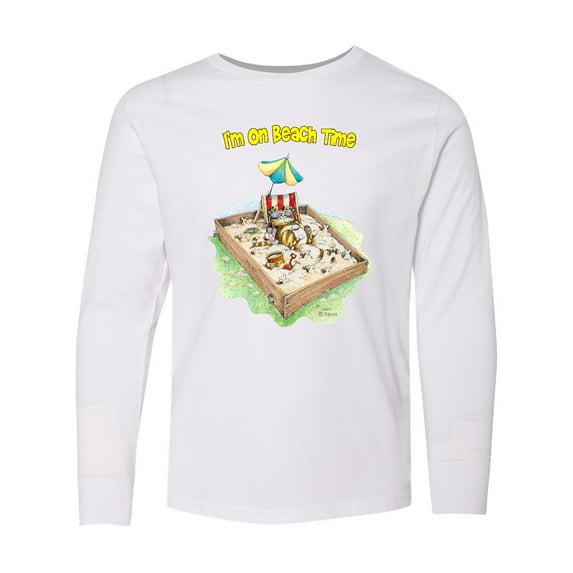 Inktastic I'm on Beach Time with Sandbox and Beach Chair Long Sleeve Youth T-Shirt