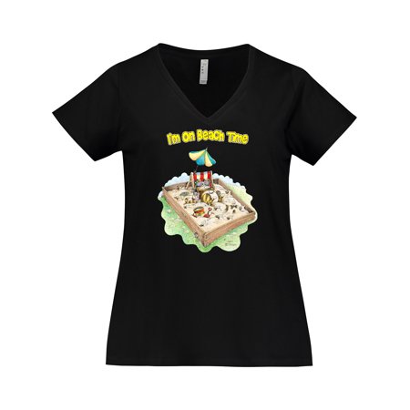 Inktastic I'm on Beach Time with Sandbox and Beach Chair Women's Plus Size V-Neck T-Shirt