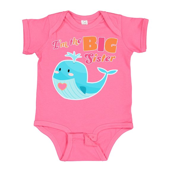Inktastic I'm the Big Sister- cute whale with heart Girls Baby Bodysuit