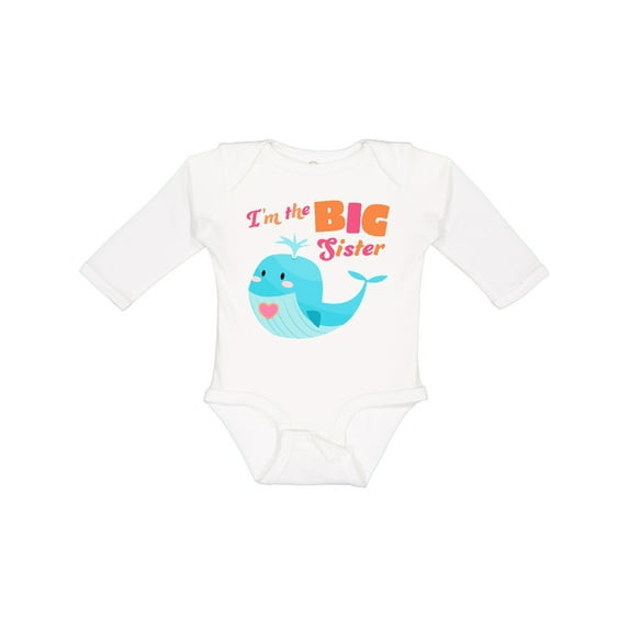 Inktastic I'm the Big Sister- cute whale with heart Girls Long Sleeve Baby Bodysuit